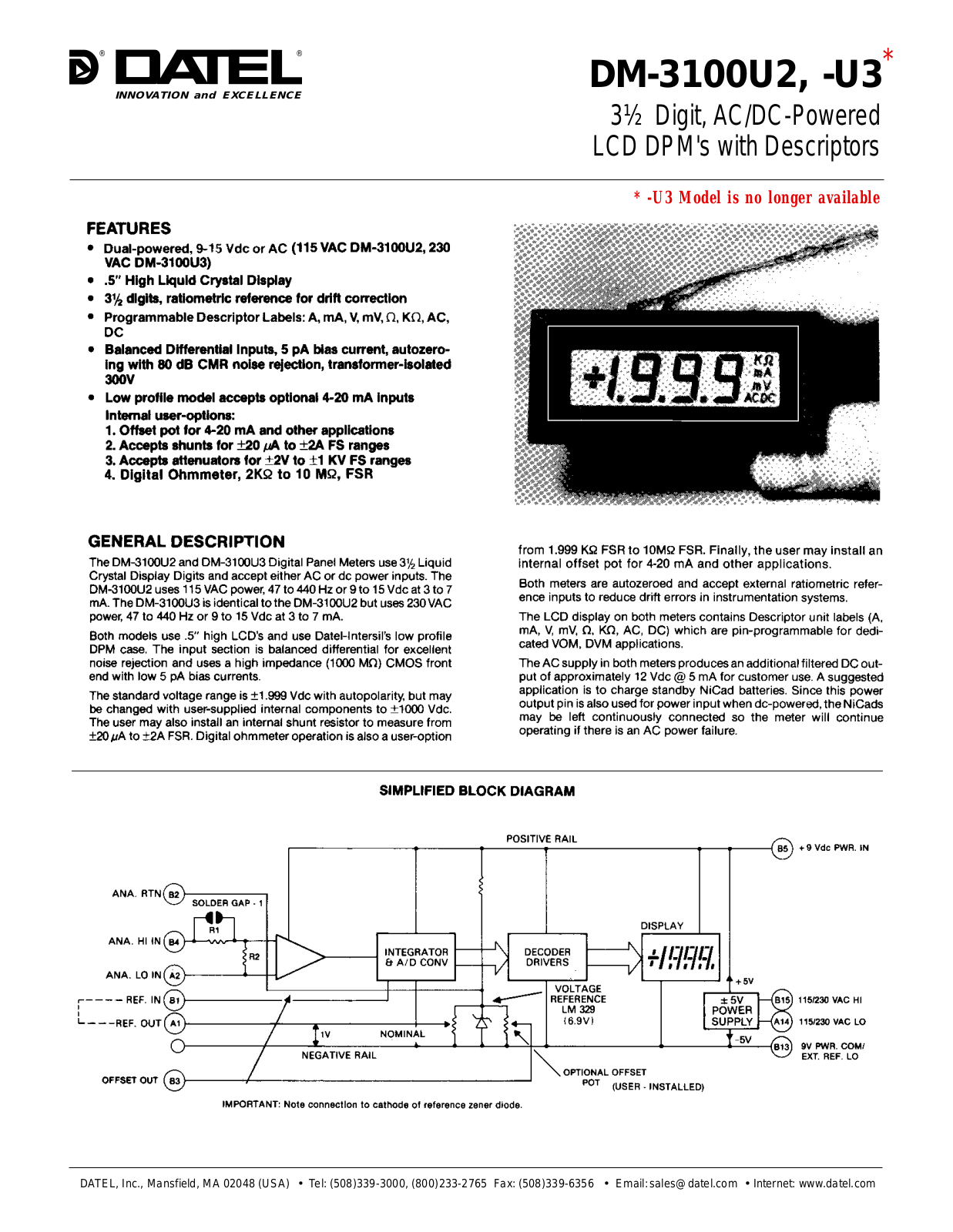 Datasheet DM-3100U2-1 Datasheet (DATEL) - ManualMachine.com