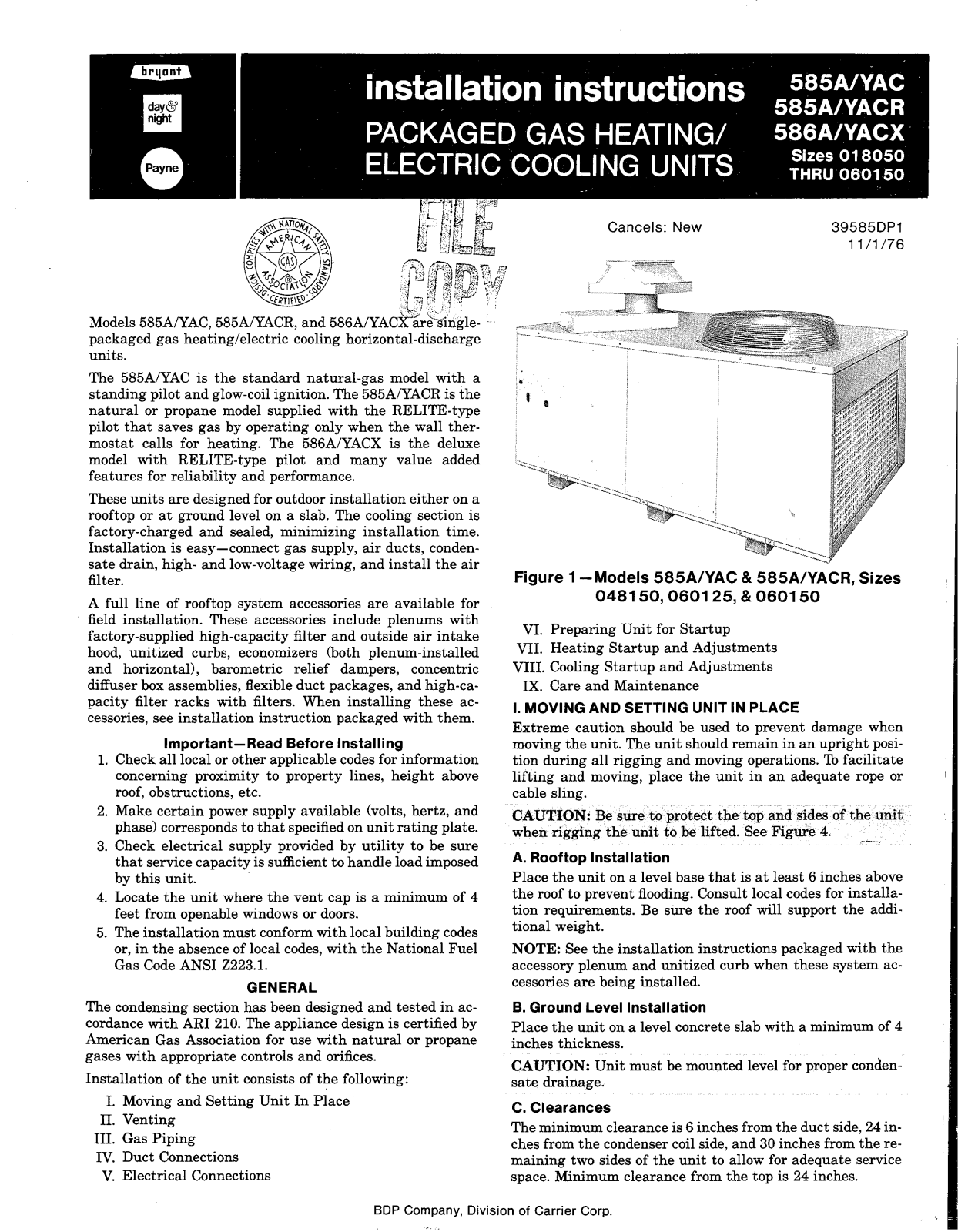 Bryant 586A-YACX, 585A-YAC, 585A-YACR User Manual