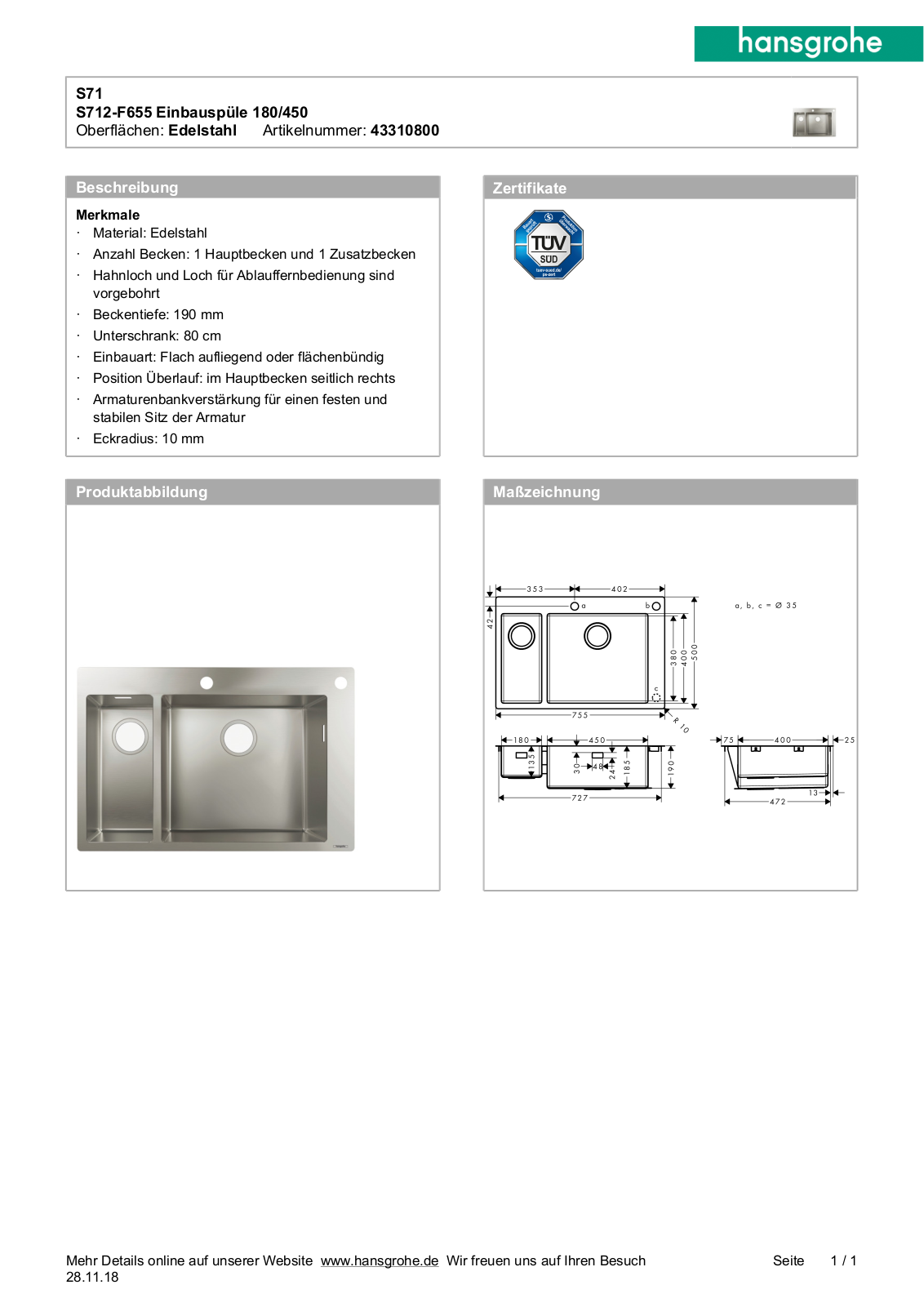 Hans Grohe S717-F450, 43307800, S716-F450, 43331800, S718-F450 Instructions For Use/assembly Instructions