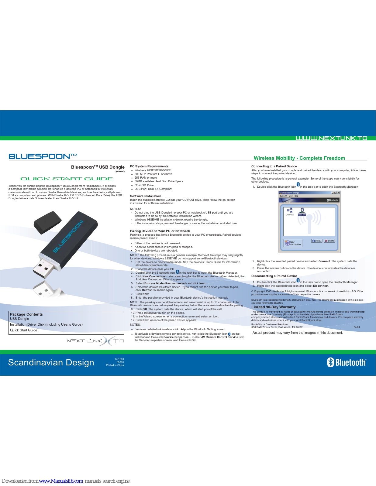 Radio Shack Bluespoon 17-1000 Quick Start Manual