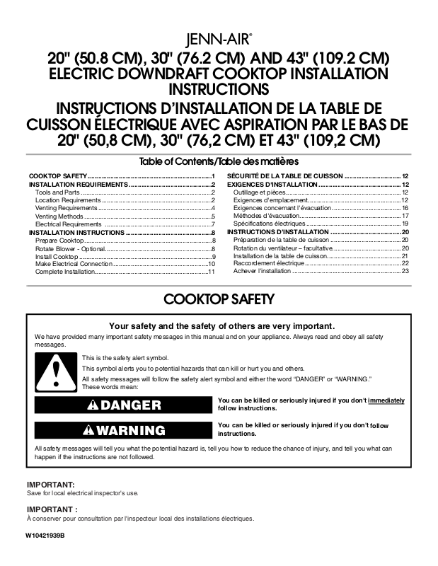 Jenn Air Cvex4370b Cvex4270b Cvex4100b Installation Instructions 4550