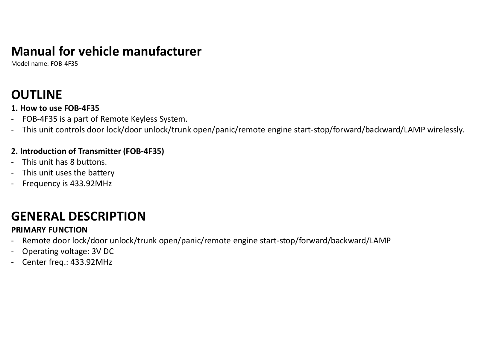 Hyundai FOB 4F35 Users Manual