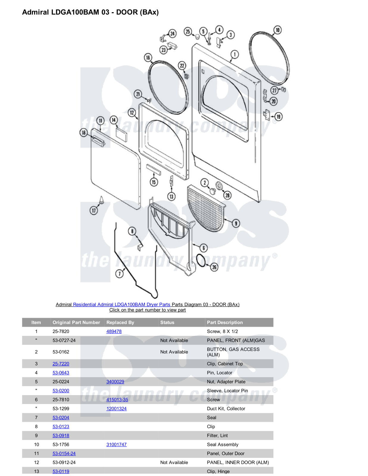 Admiral LDGA100BAM Parts Diagram