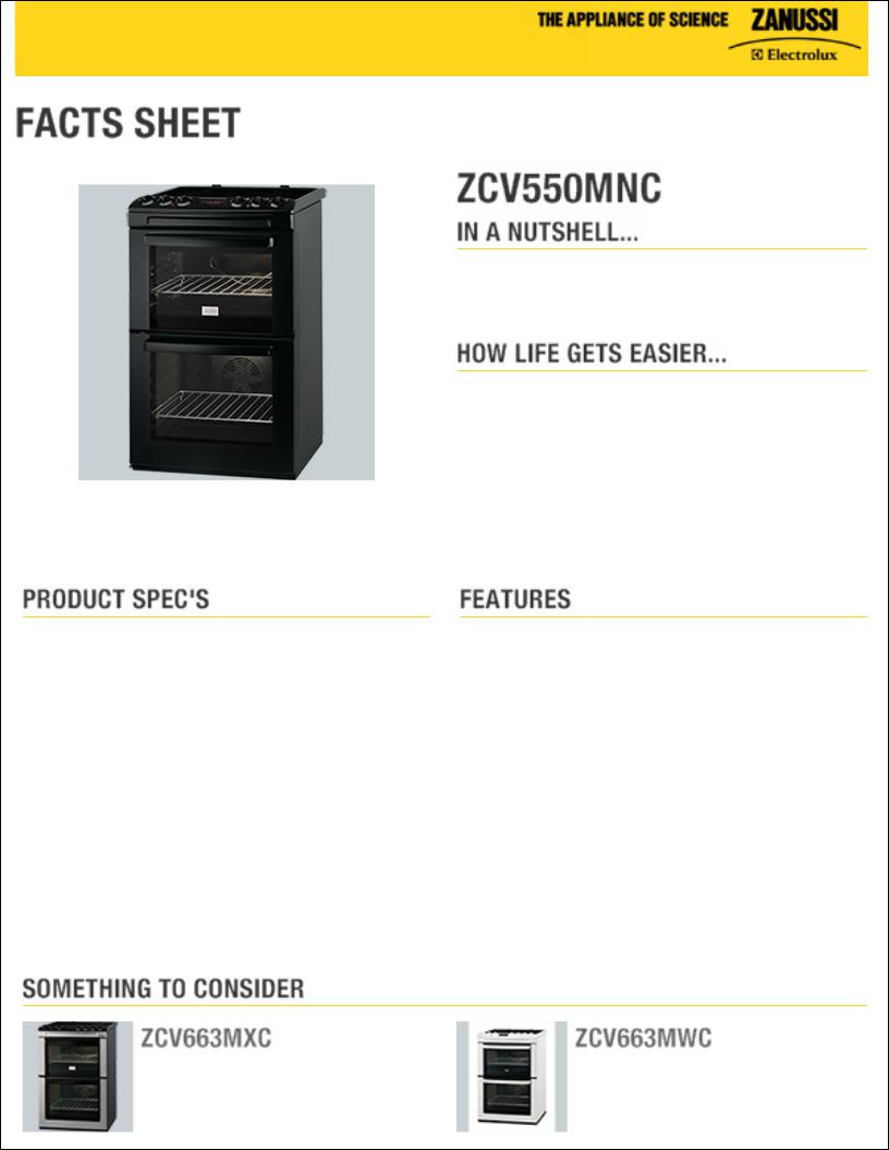 Zanussi ZCV550MNC facts sheet