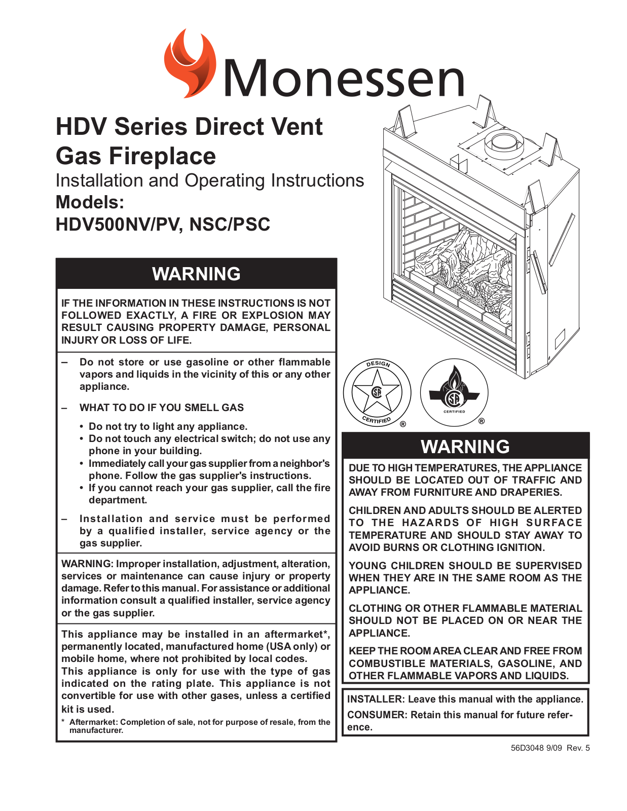 Monessen Hearth HDV500NV-PV User Manual