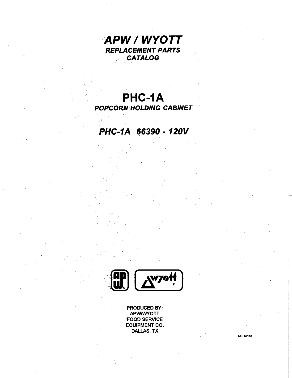 APW Wyott PHC-1A Parts List