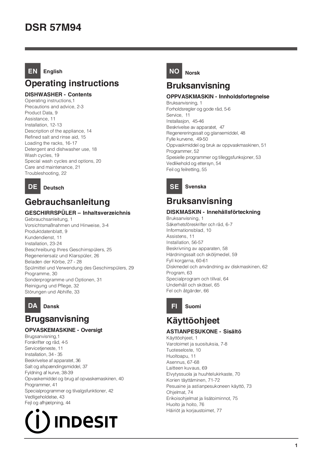 INDESIT DSR 57M94 A EU User Manual