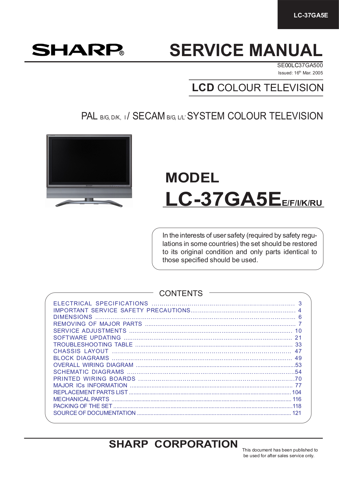 Sharp LC-37GA5E Service Manual