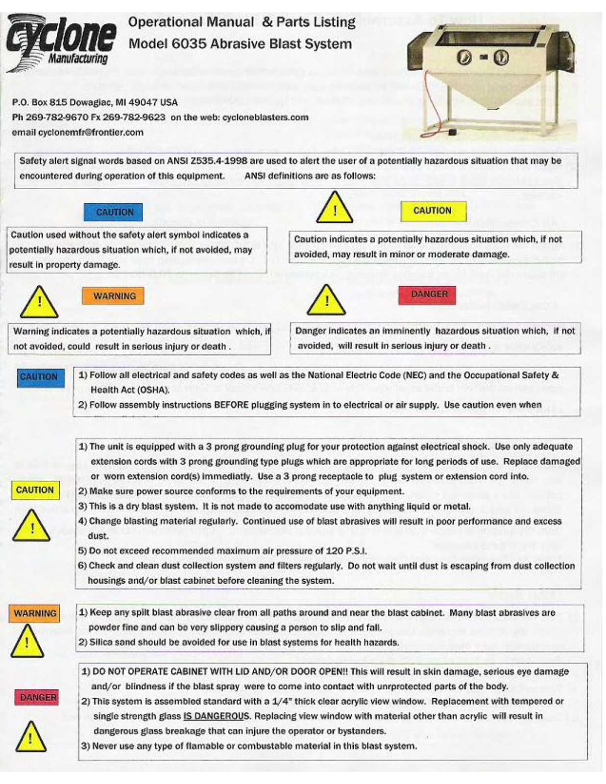 Cyclone Manufacturing 6035 Owners Manual - ManualMachine.com