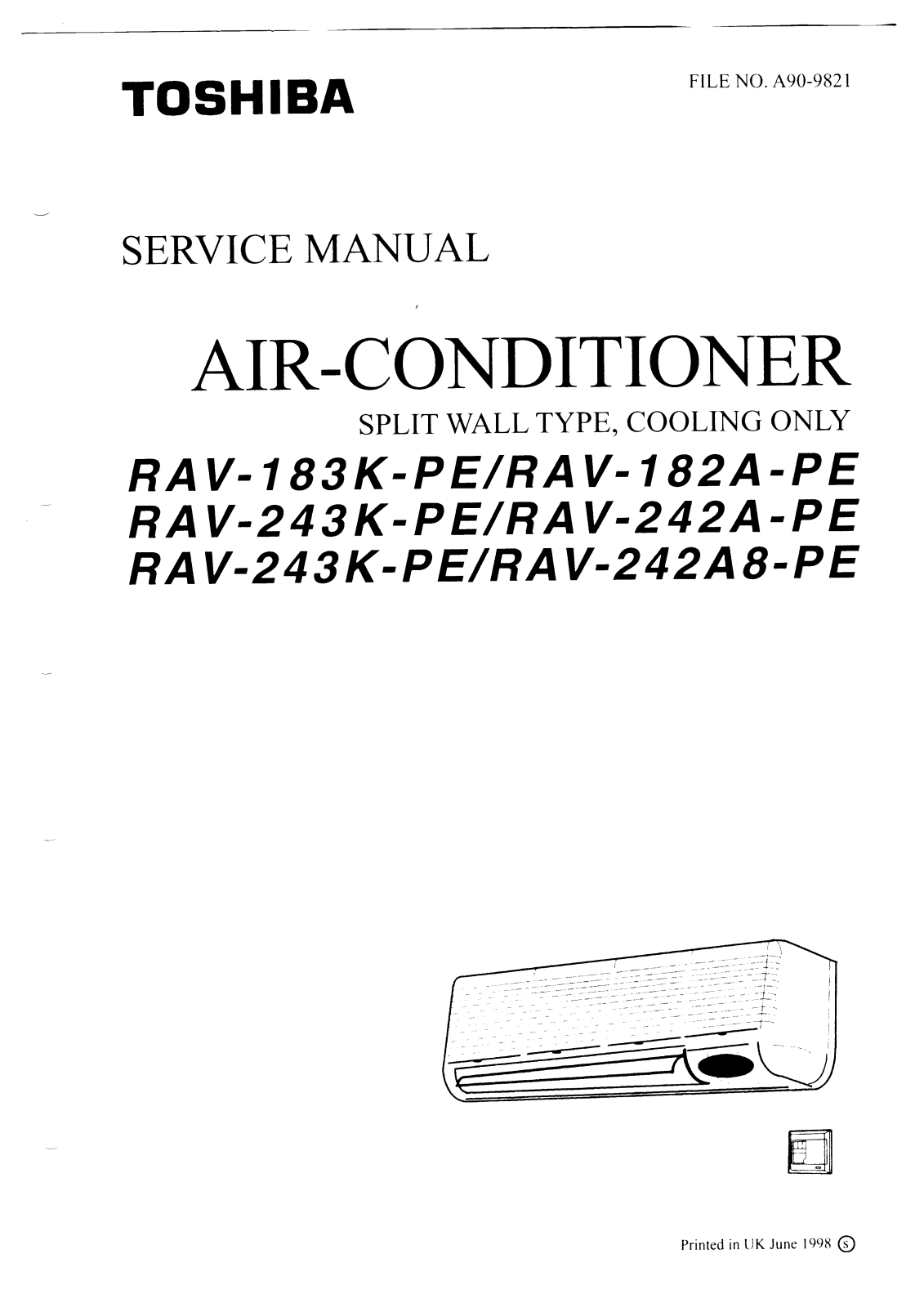 Toshiba RAV-243K-PE, RAV-242A8-PE, RAV-183K-PE SERVICE MANUAL