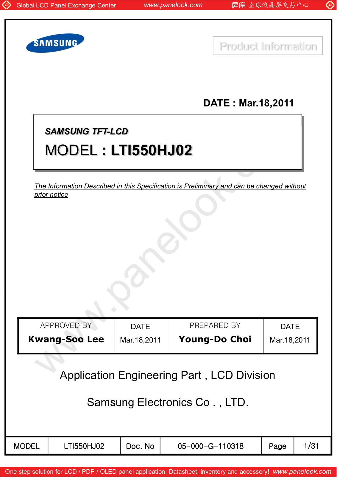 SAMSUNG LTI550HJ02 Specification