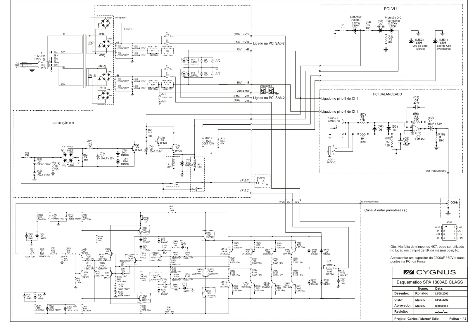 Cygnus SPA1800 Schematic