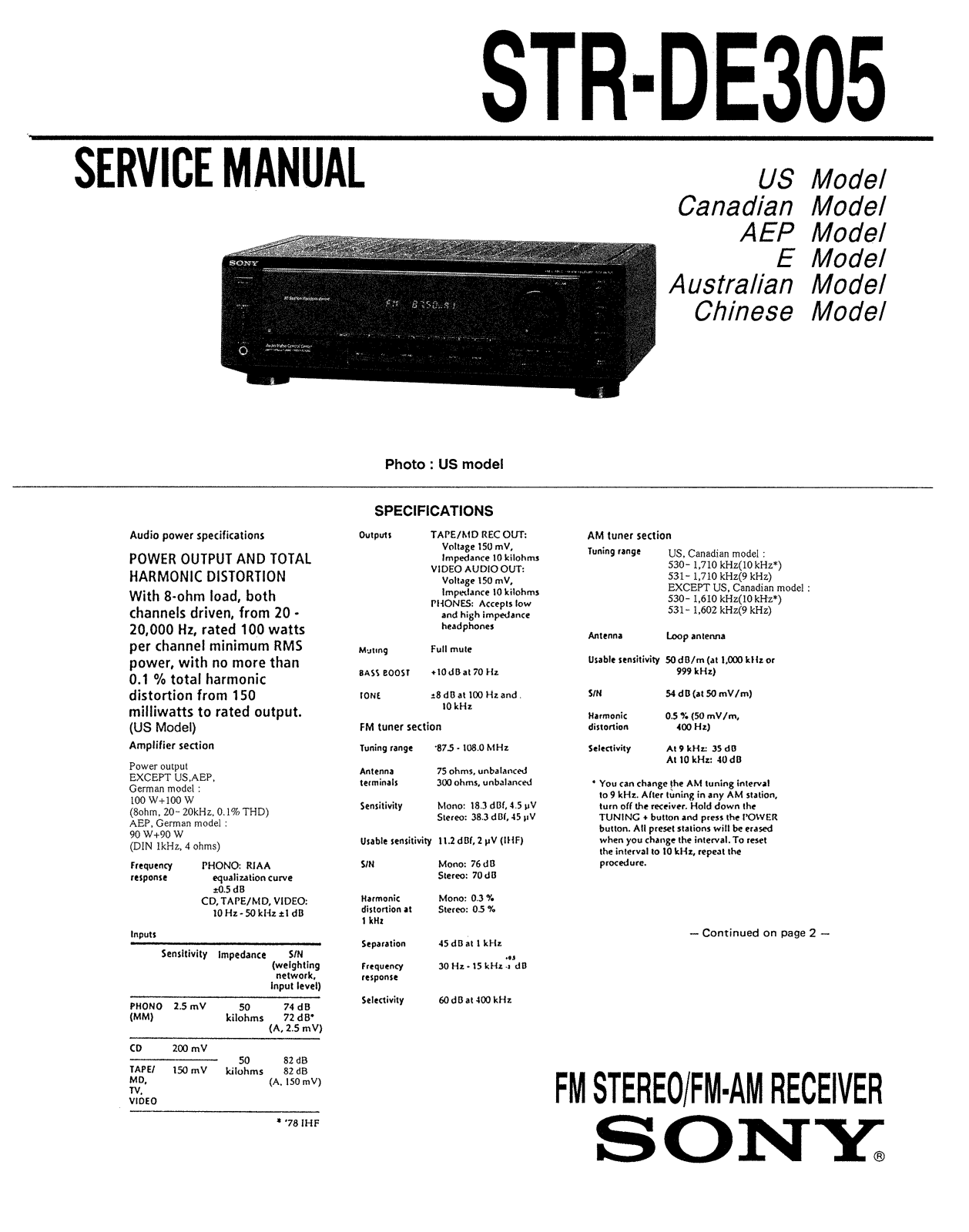 Sony STRDE-305 Service manual