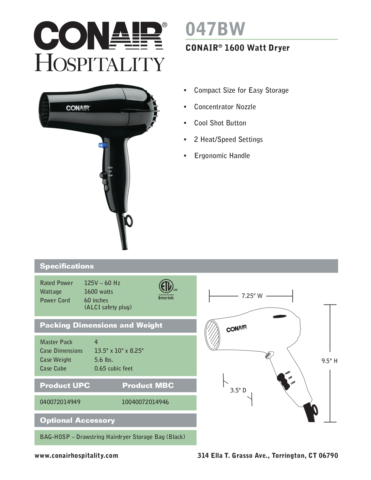 Waring 047BW User Manual