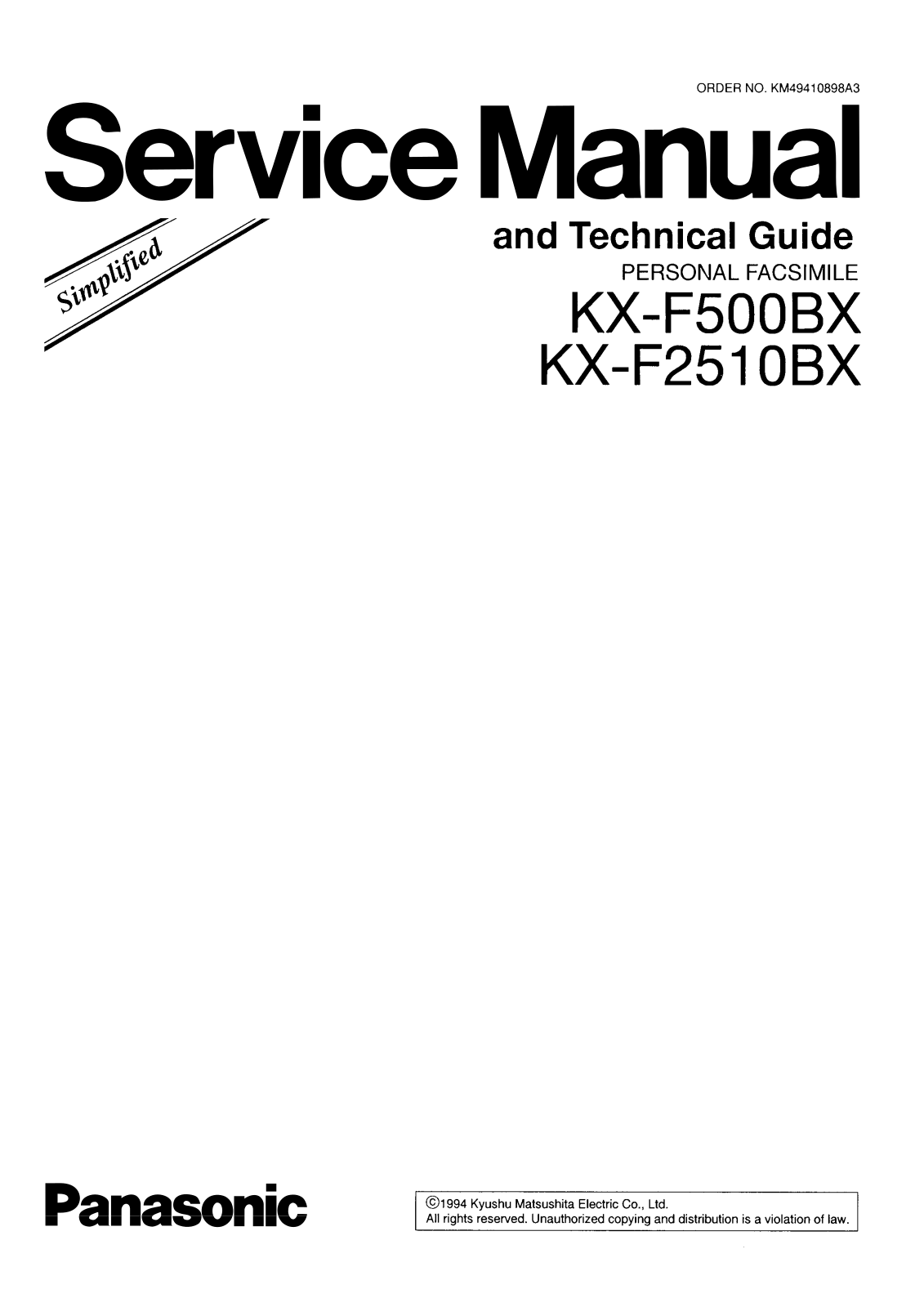 Panasonic KX-F500BX, KX-F2510BX Schematic