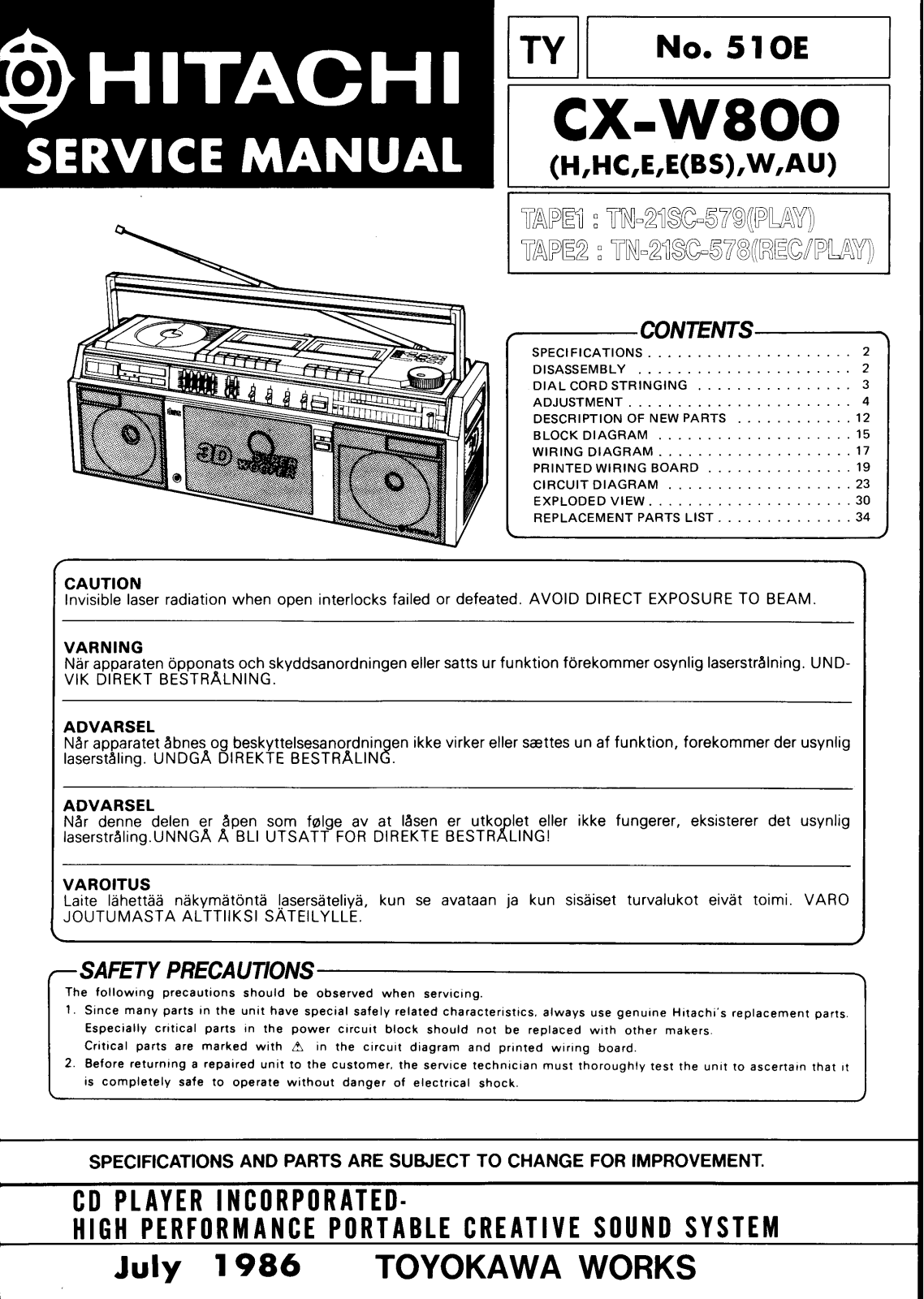 Hitachi CX-W800 Service Manual