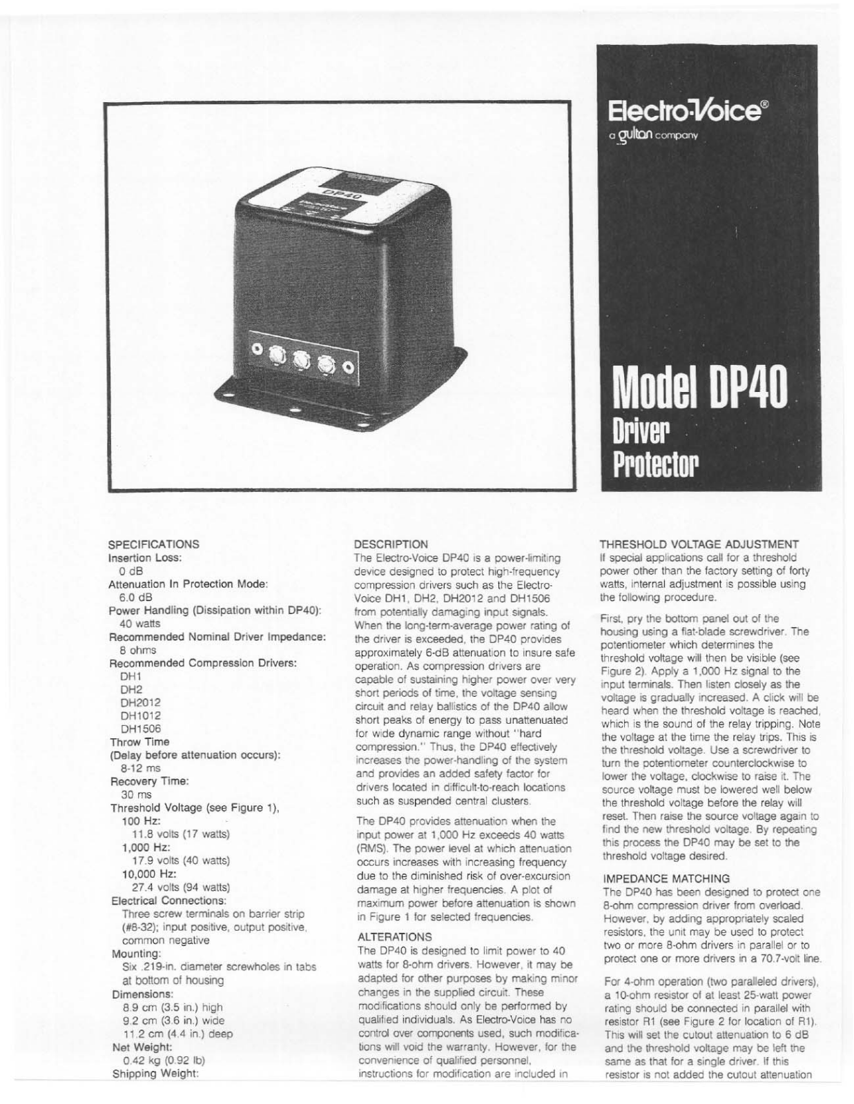 Electro-voice DP40 User Manual