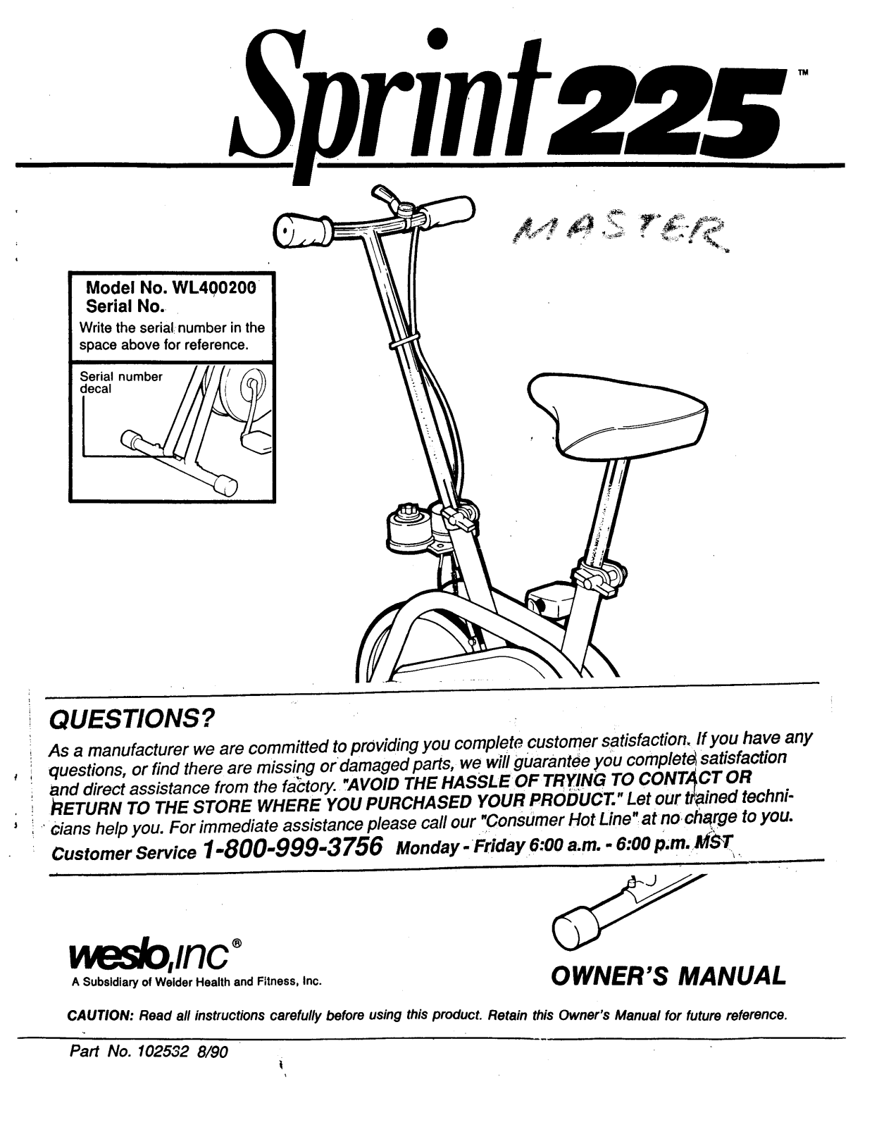 Weslo WL400200 Owner's Manual