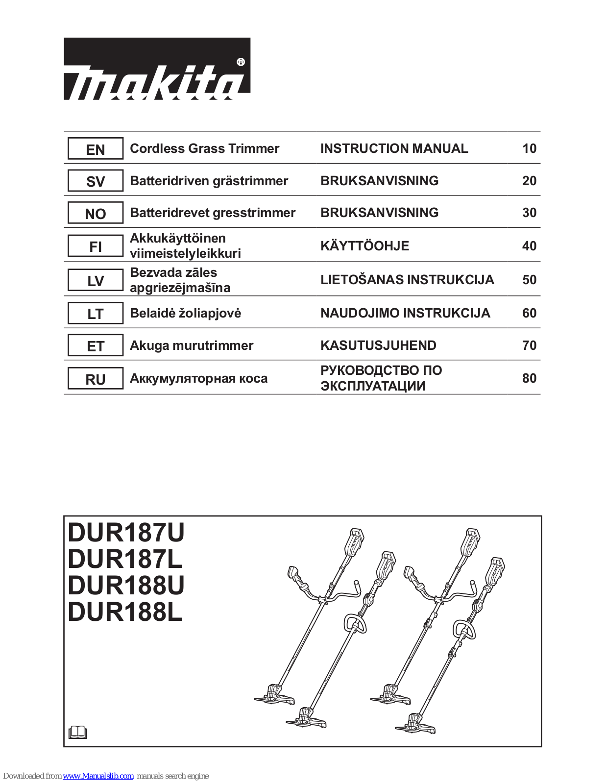 Makita DUR187U, DUR188U, DUR188L, DUR187L Instruction Manual