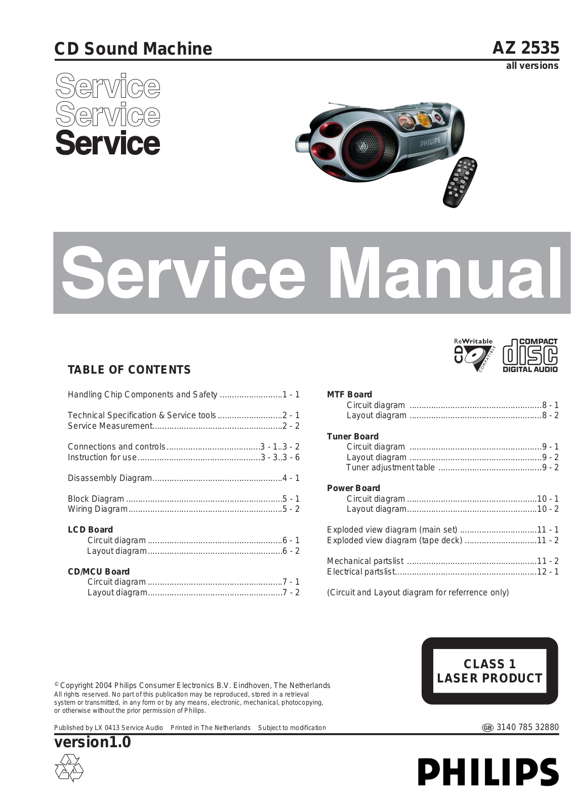 Philips AZ-2535 Service manual