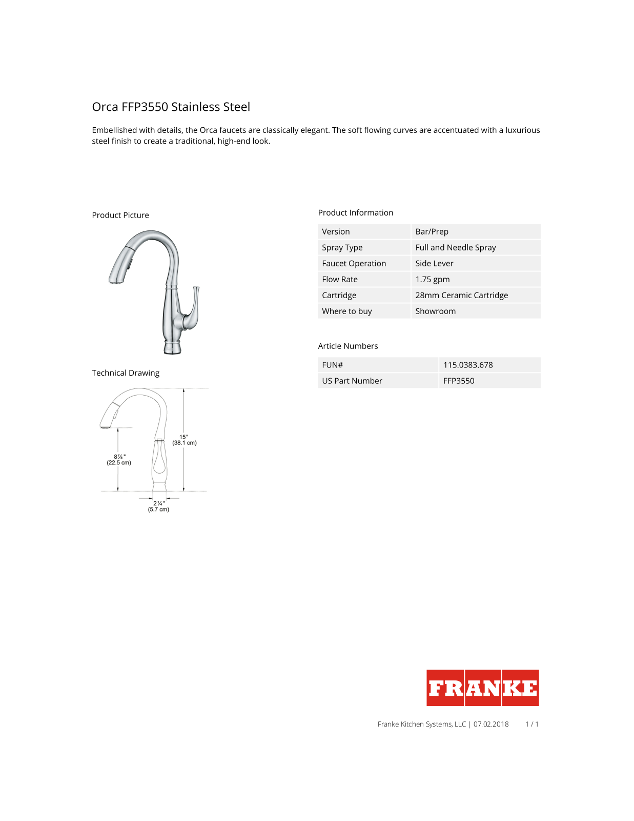 Franke FFP3550 Specs