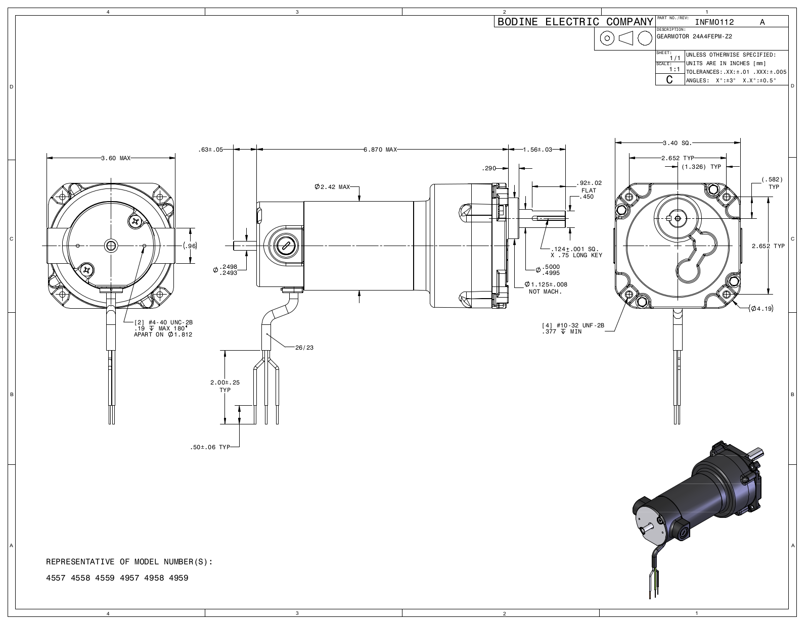 Bodine 4557, 4558, 4559, 4957, 4958 Reference Drawing