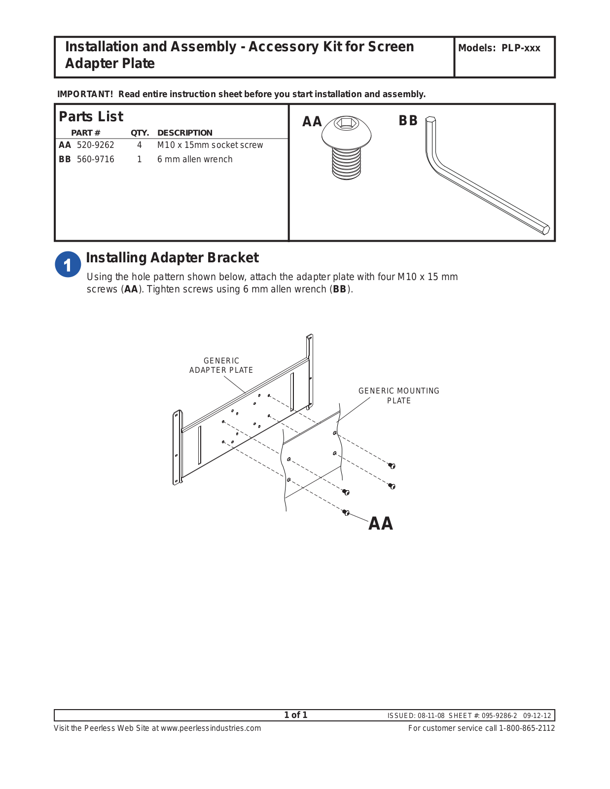 Peerless-AV PLP-V8X4 User Manual