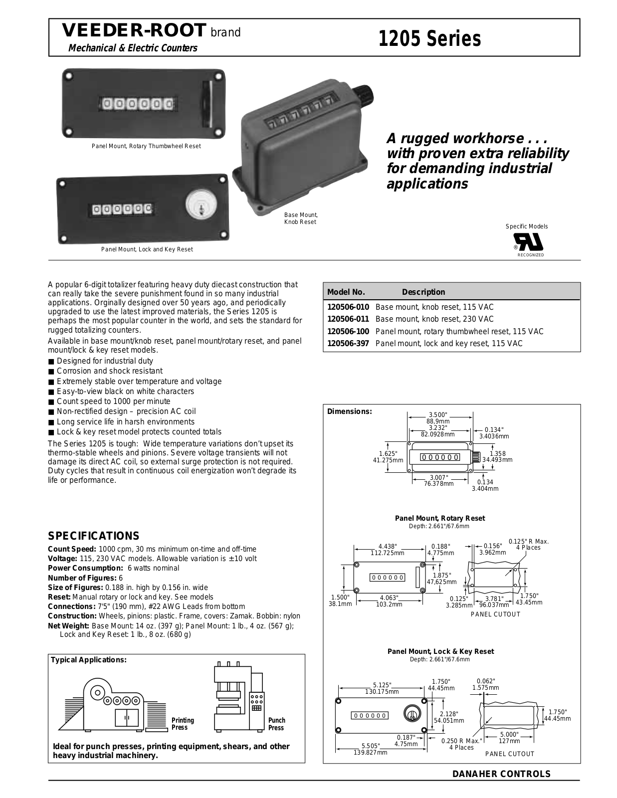 Danaher Controls 1205 Series Data Sheet