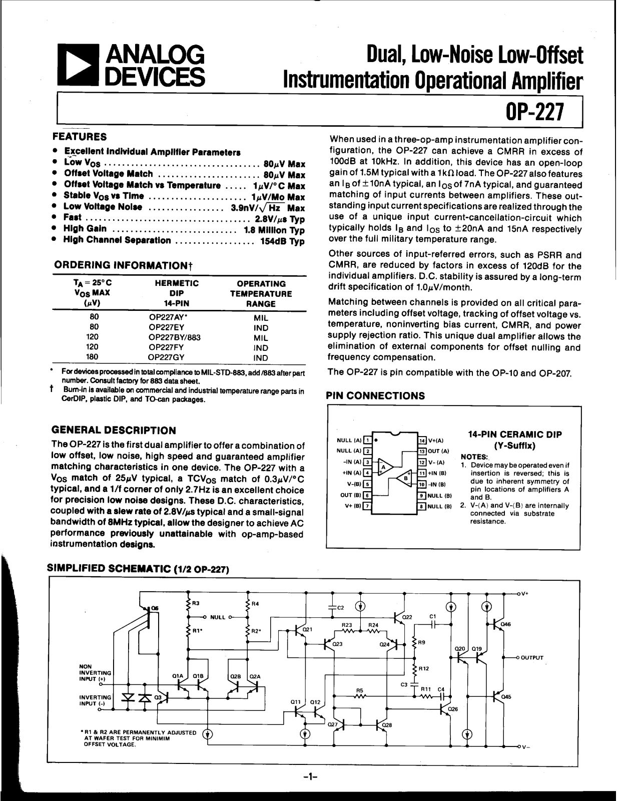 Analog Devices OP227 Datasheet