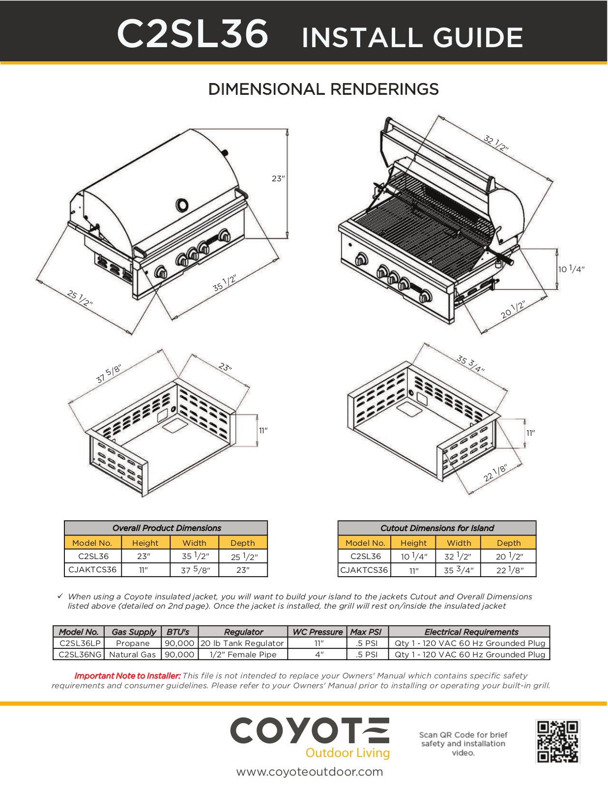 Coyote C2SL36LP, C2SL36NG Installation Guide