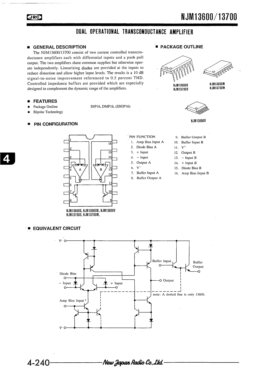 JRC NJM13600V, NJM13700M, NJM13700D, NJM13600M, NJM13600D Datasheet