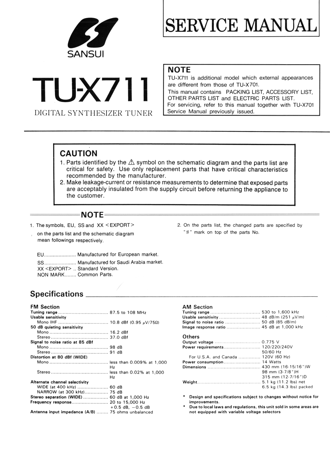 Sansui TUX-711 Service manual