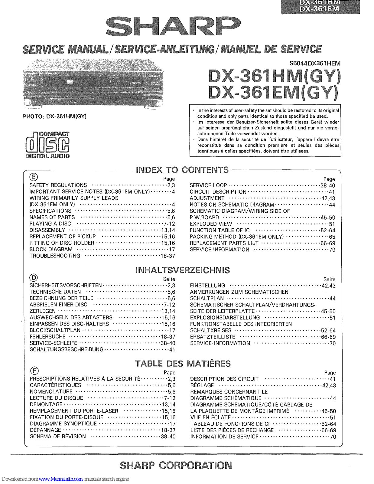 Sharp DX-361HM, DX-361EM Service Manual - ManualMachine.com