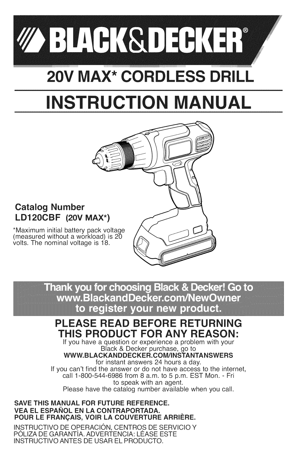 Black & Decker LD120CBF TYPE 1, LD120VA TYPE1 Owner’s Manual