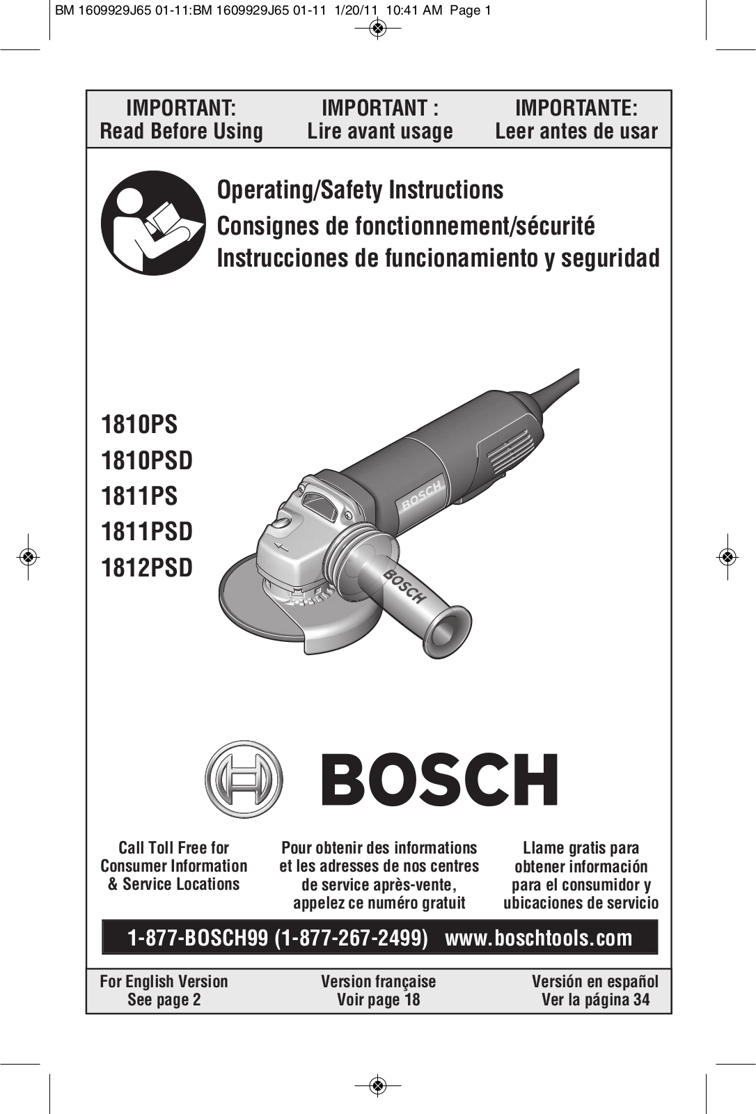 Bosch Power Tools 1812PSD, 1811PSD, 1811PS, 1810PSD User Manual