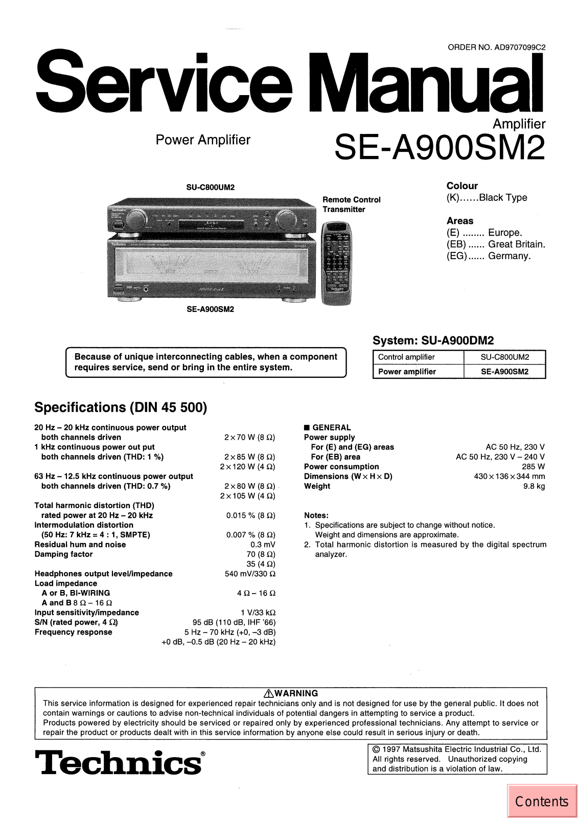TECHNICS SE-A900SM2 Service Manual