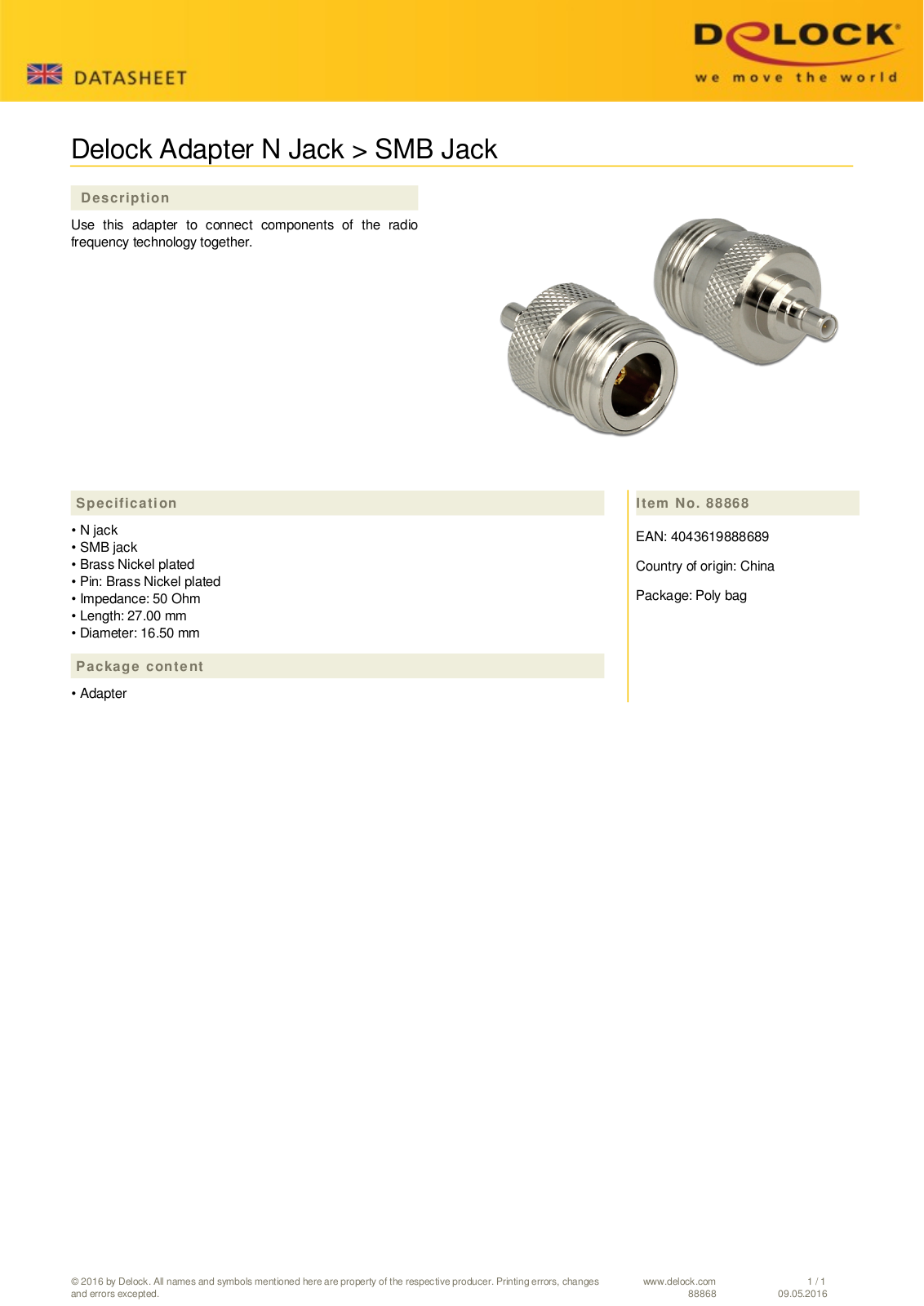 DELOCK 88868 Datasheet - ManualMachine.com