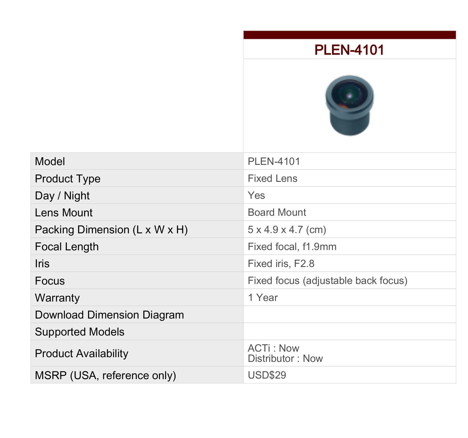 ACTi PLEN-4101 Specsheet