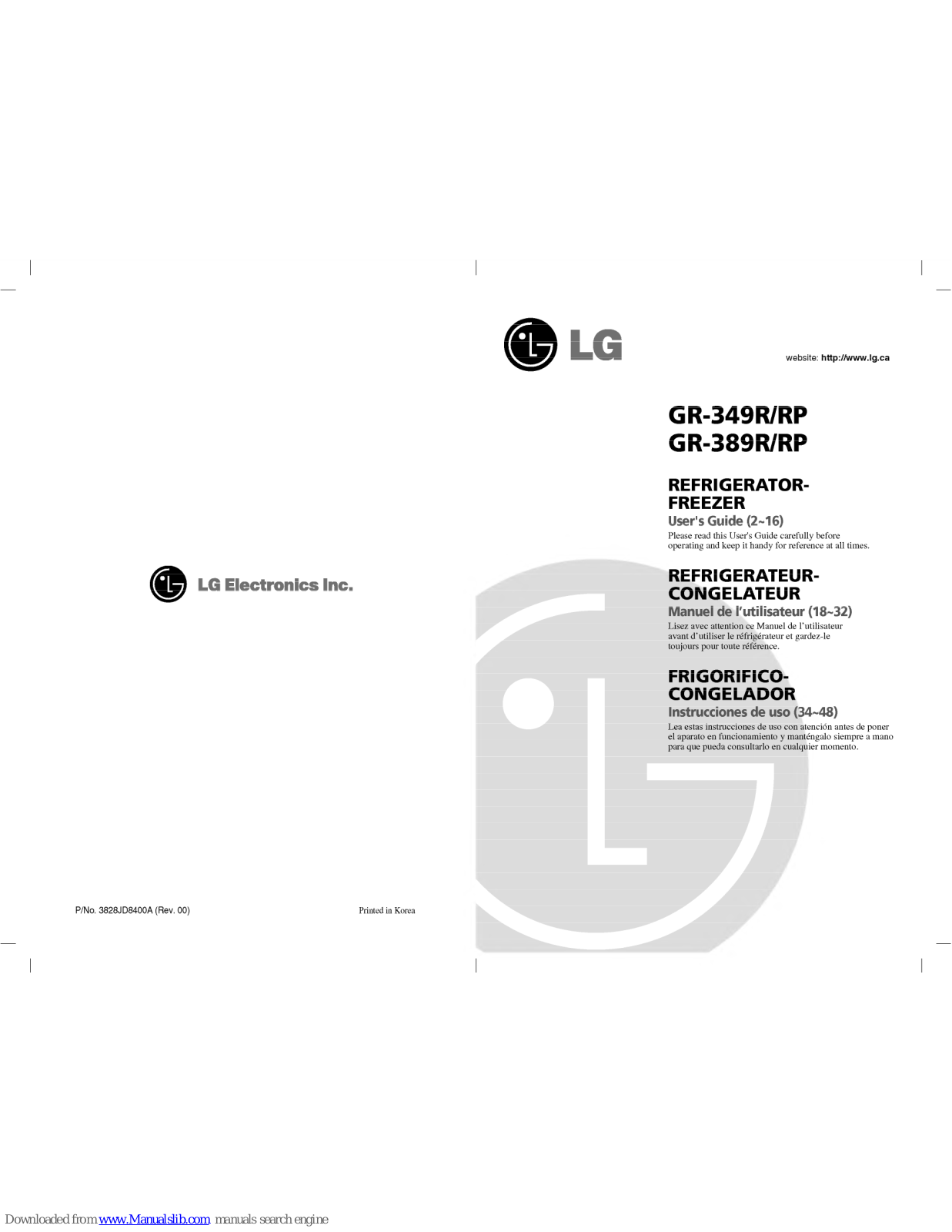 LG GR-349R, GR-349RP, GR-389R, GR-389RP User Manual