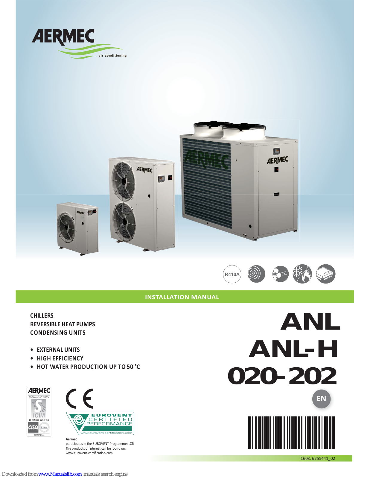 AERMEC ANL 025, ANL 080, ANL 040, ANL 050, ANL 090 Installation Manual - ManualMachine.com