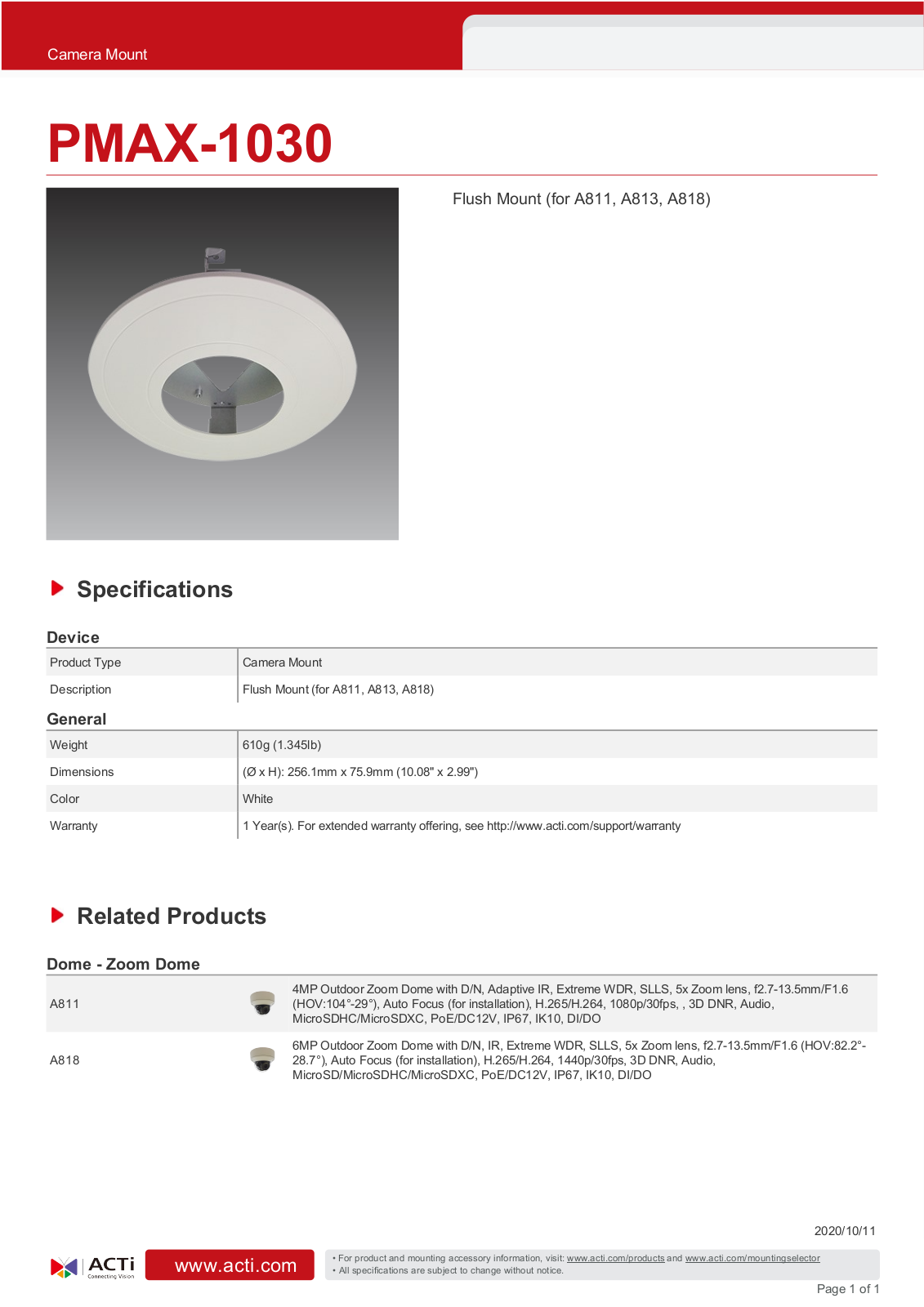 ACTi PMAX-1030 Specsheet