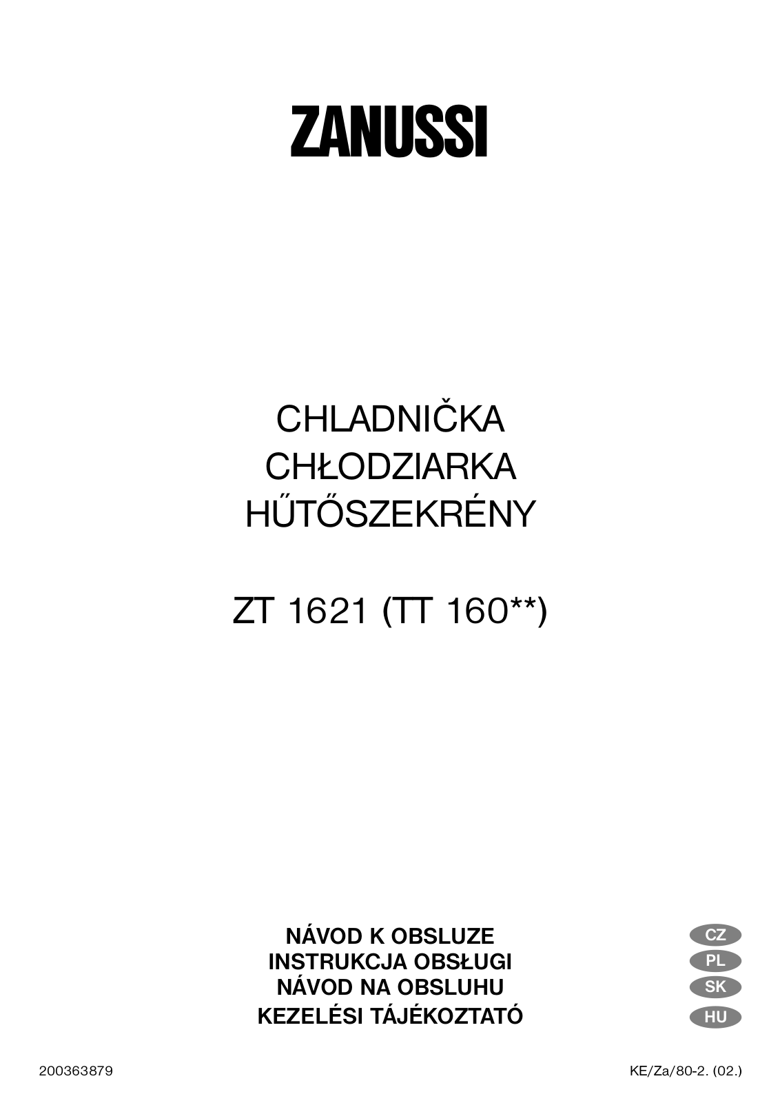 Zanussi ZT 1621 User Manual