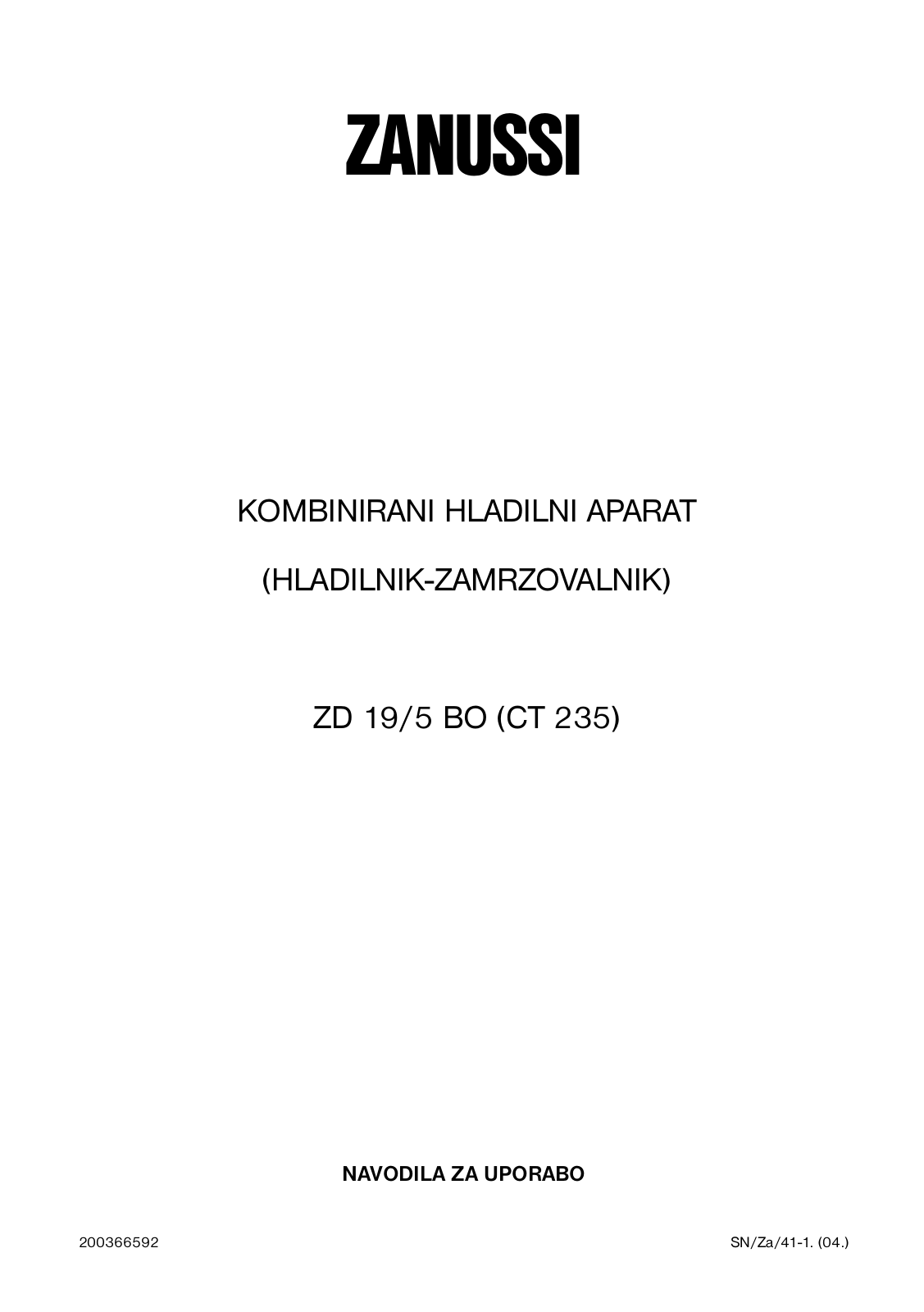 Zanussi ZD 19/5 BO User Manual