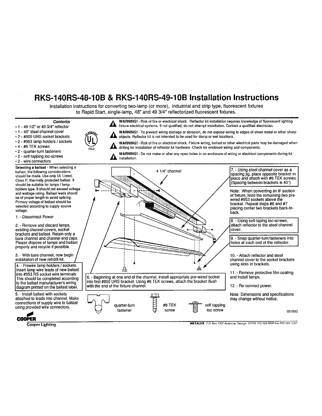 Cooper Lighting RKS-140RS-48-10B, RKS-140RS-49-10B User Manual