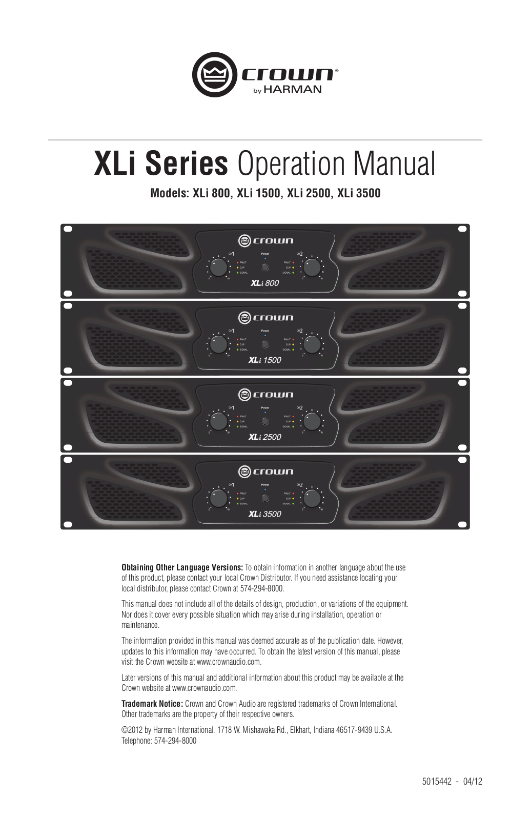 Crown XLi3500 Operation Guide