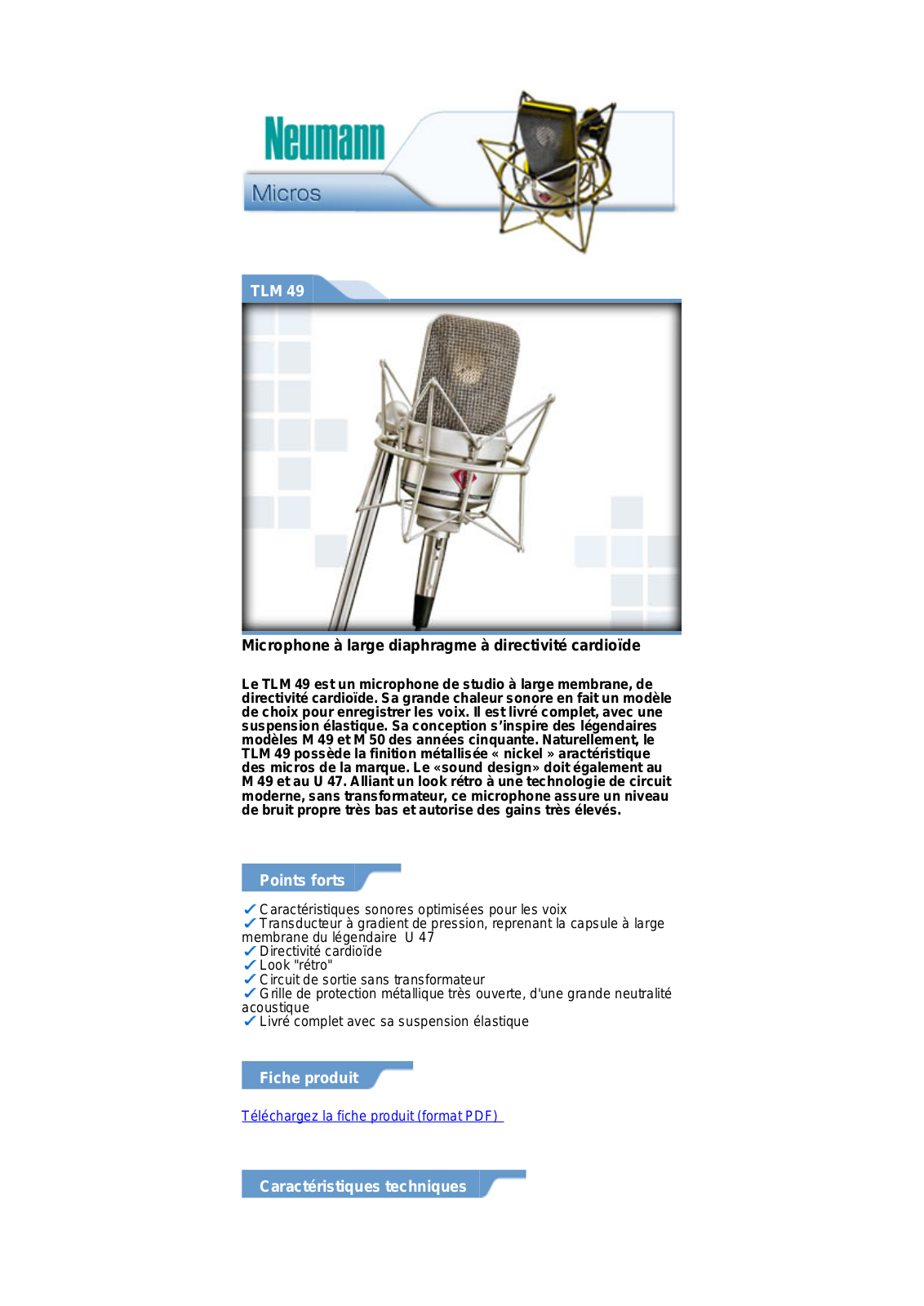 Neumann TLM 49 PRODUCT SHEET