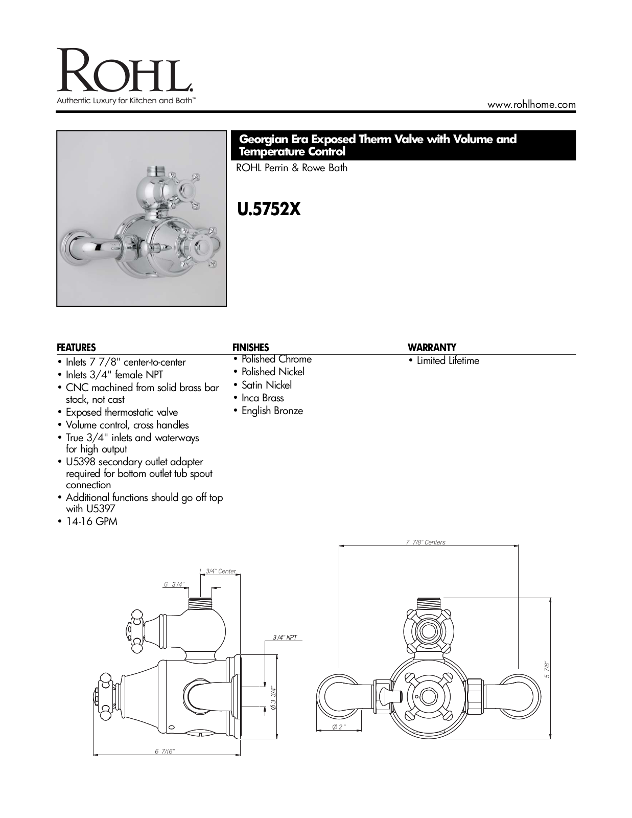 Rohl U5752XAPC User Manual