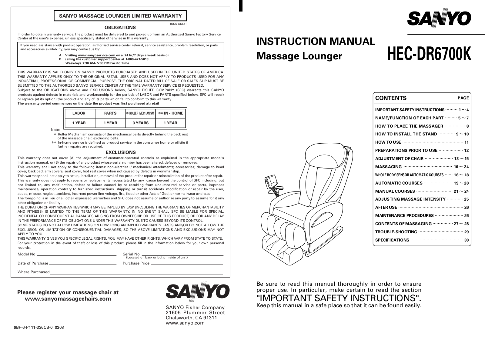 Sanyo HEC-DR6700K User Manual