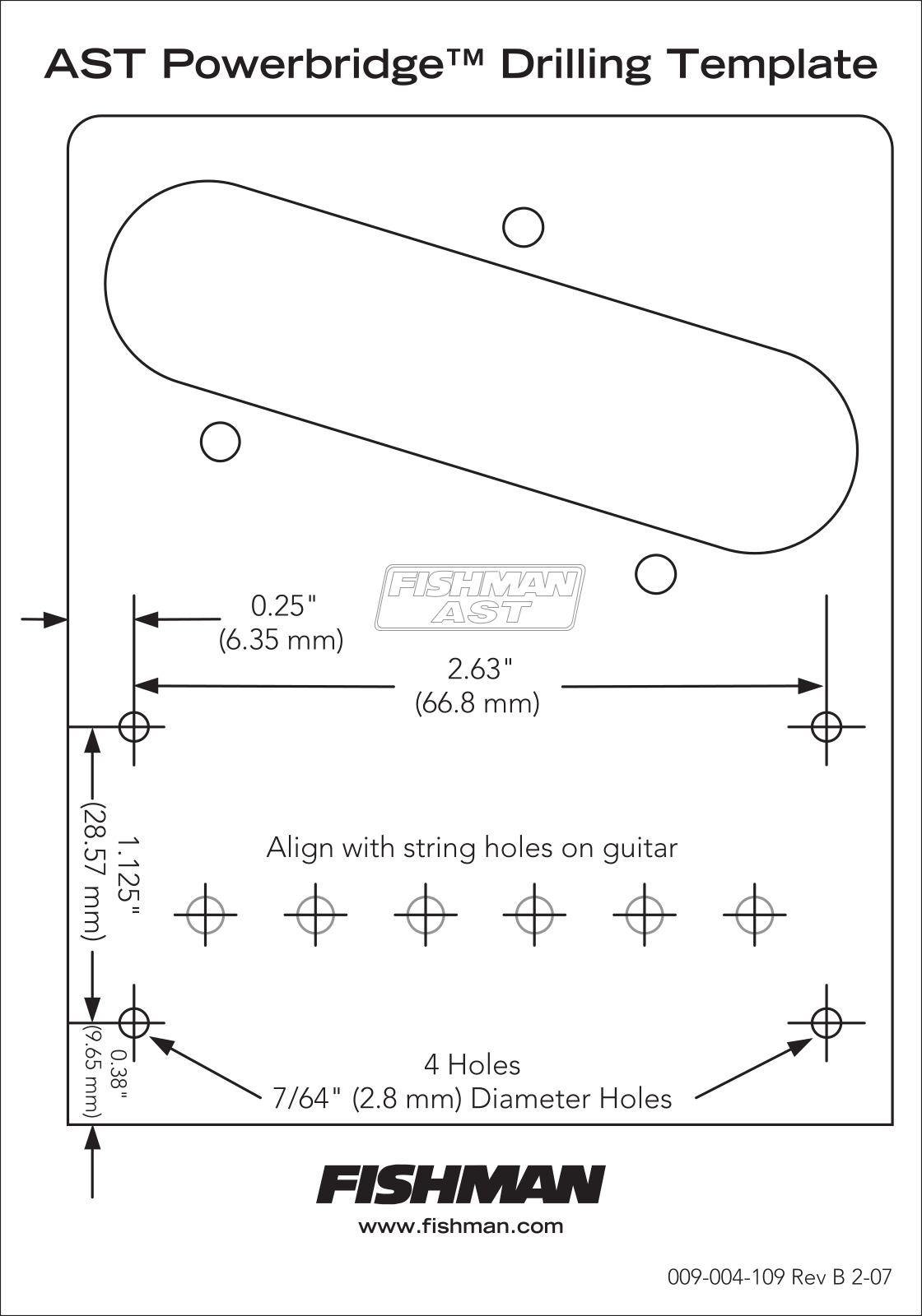 Fishman AST POWERBRIDGE Drilling Template