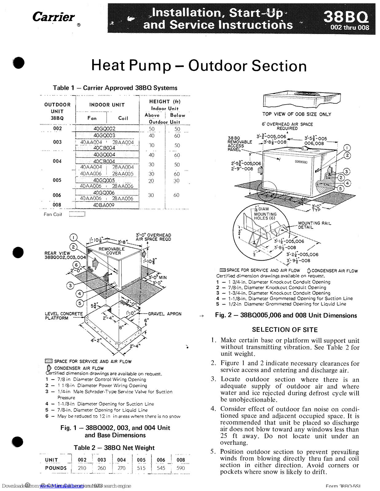 Carrier 38BQ, 38BQ002, 38BQ003, 38BQ004, 38BQ005 Installation, Start-up And Service Instructions Manual - ManualMachine.com